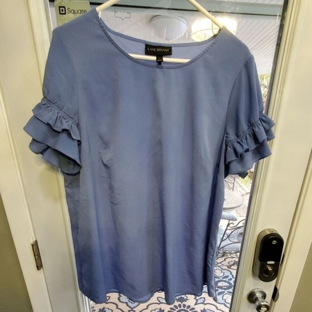 Lane Bryant ruffled cornflower blue blouse plus